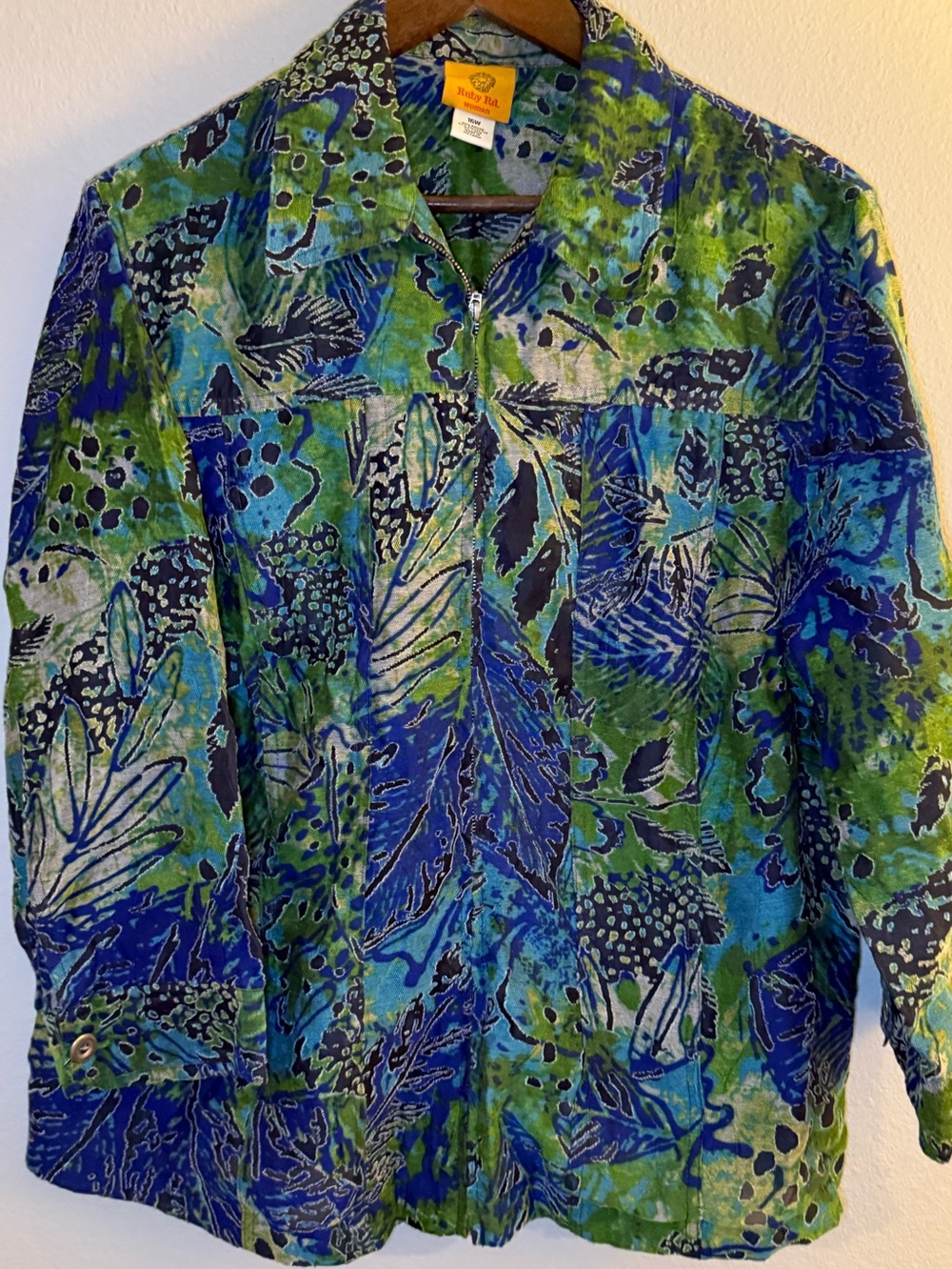 Ruby Rd. Green and Blue Abstract Print Blouse